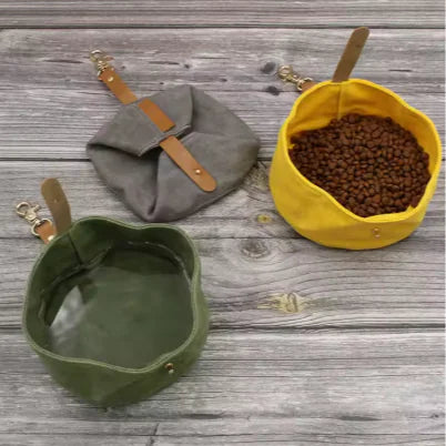 Folding Dog Bowl Canvas - Portable Travel Pet Feeder