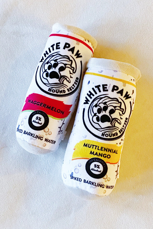White Paw Bark Dog Toy - Soft Plush Squeaky Bottle Toy