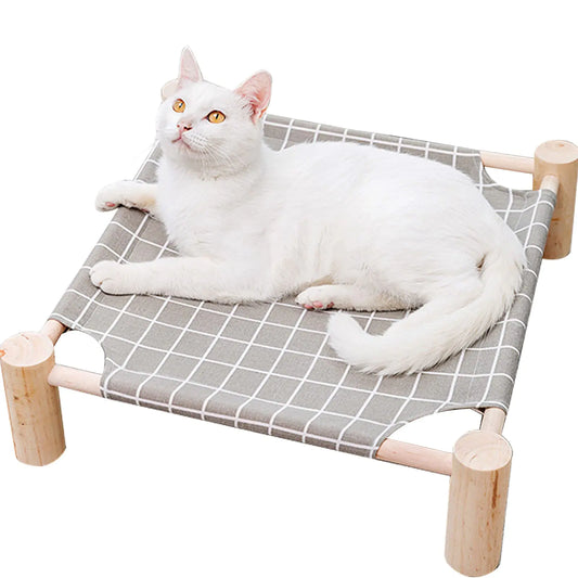 Elevated Pet Bed Hammock - Raised Wooden Cat & Dog Bed