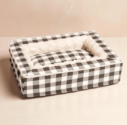 Premium Dog Bed - Plaid Design Washable Pet Cushion