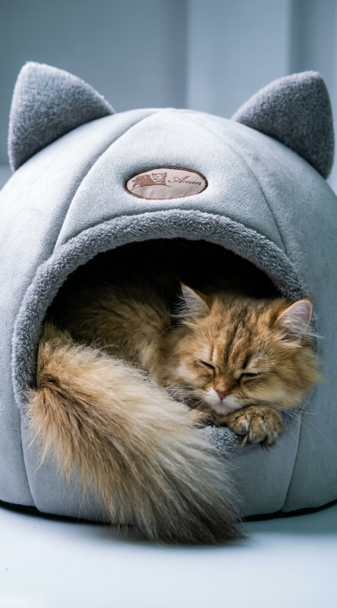 Large Winter Cat Bed - Cozy Enclosed Bed Design